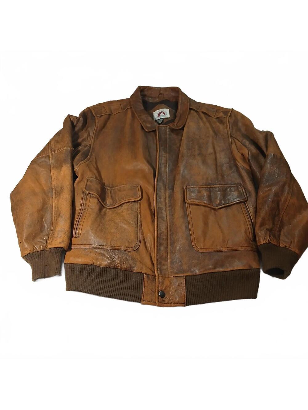 Vintage Gulf Coast Leather Bomber Jacket Brown Mens Size M Retro Grunge
